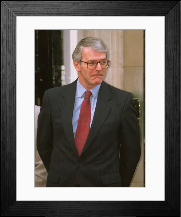 Framed Print : John Major outside No 10 Downing Street after having lunch with Mrs Bhutto 1994