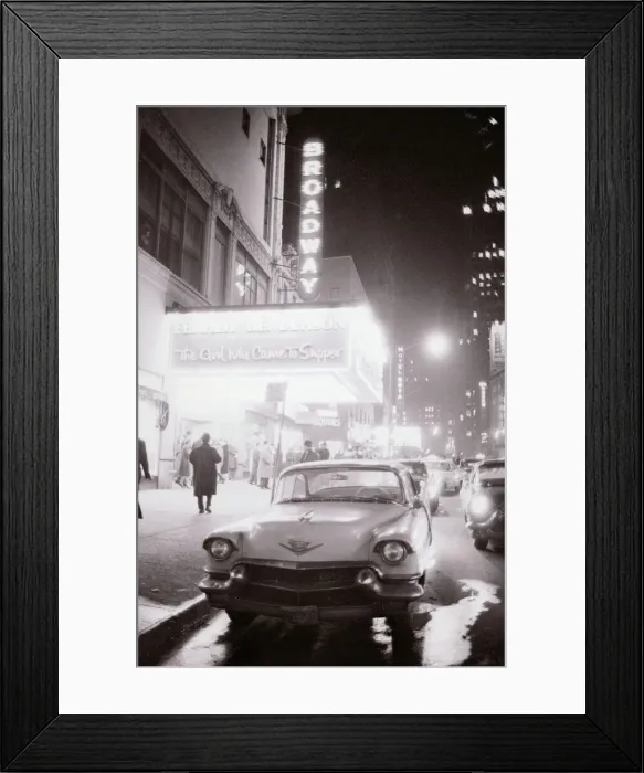 Framed Print : Night time on Broadway New York USA Theatre Neon signs American Car