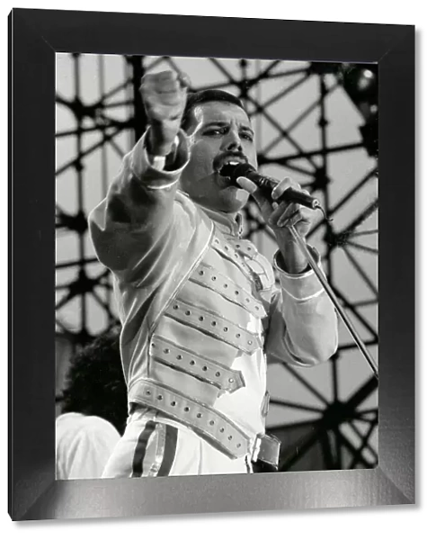 Freddie Mercury of the Rock Group The Queen in concert at St James Park in Newcastle