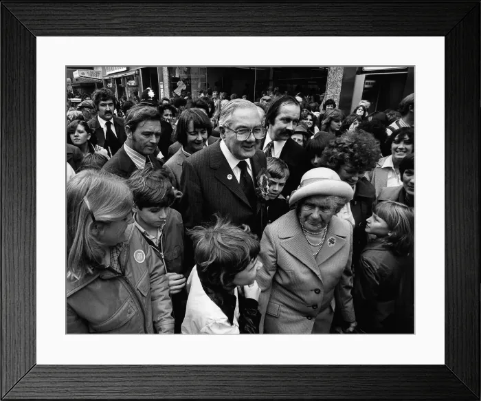 Framed Print : James Callaghan Labour Prime Minister with votors in Cardiff on his election campaign Framed Print : James Callaghan Labour Prime Minister with votors in Cardiff on his election campaign