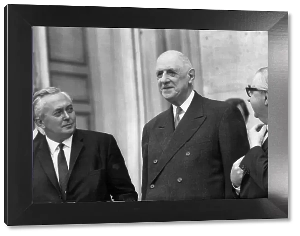 Harold Wilson Prime Minister and President De Gaulle meeting in Paris. George Brown (R)