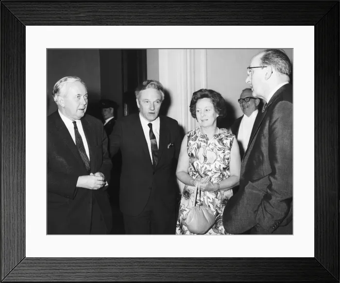 Framed Print : Sir Hugh Cudlipp second left with Harold Wilson 1970 with Mary Wilson