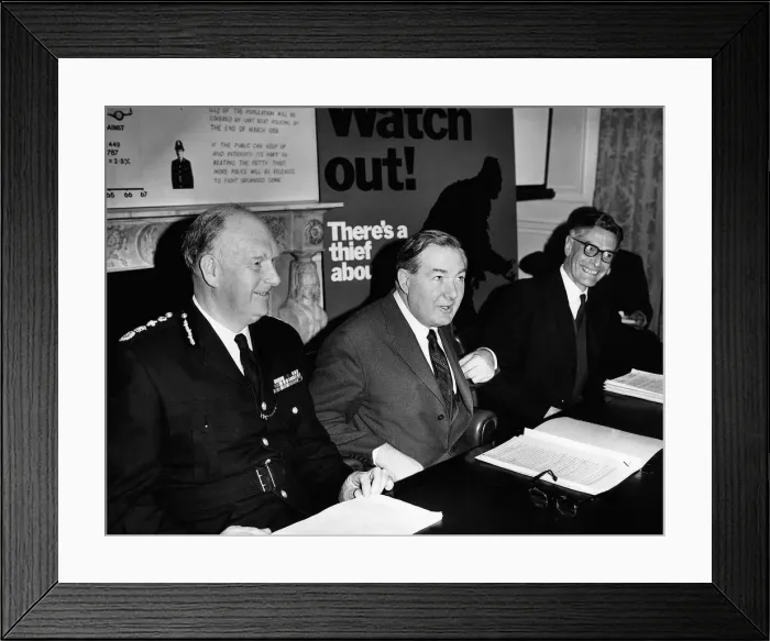 Framed Print : James Callaghan Home Secretary at a press conference to launch the third national Framed Print : James Callaghan Home Secretary at a press conference to launch the third national