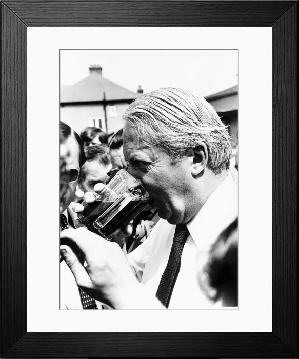 Framed Print : Edward Ted Heath British Prime Minister having a cool pint of beer during a Framed Print : Edward Ted Heath British Prime Minister having a cool pint of beer during a