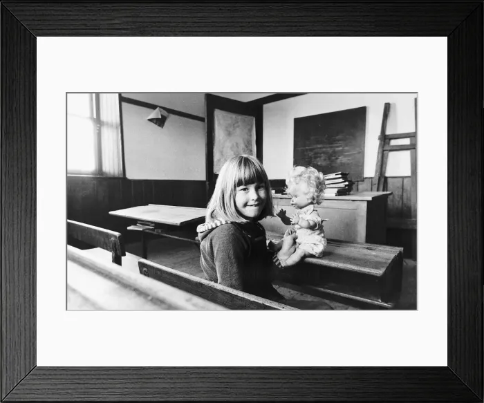 Framed Print : Schools Sarah Maitland only pupil at school on isle of Soay 1978
