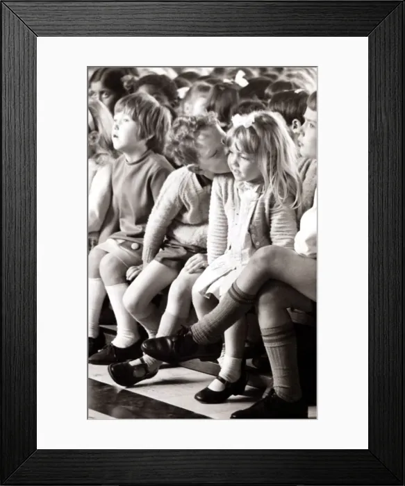 Framed Print : Boy kisses girl on cheek, 1st August 1967