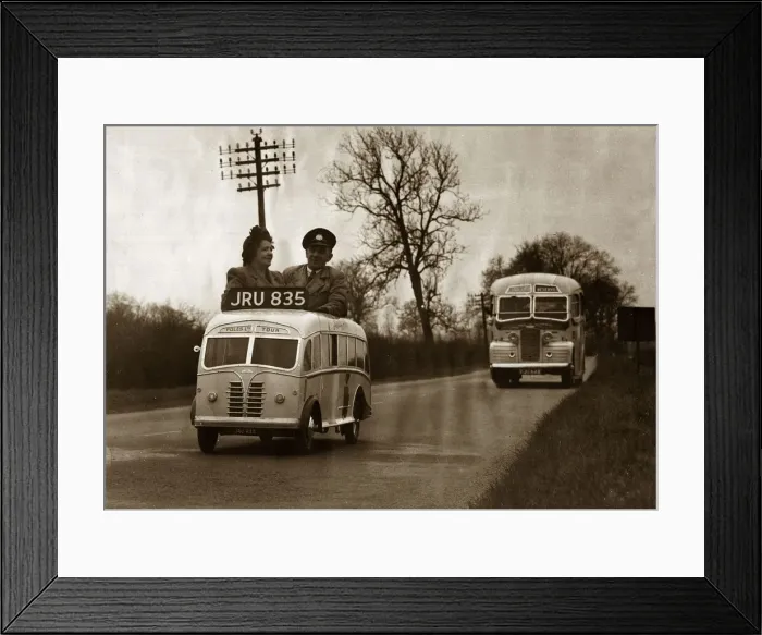 Framed Print : Mini Bus - Charabanc - March 1950 Reginald Poole and wife in the bus