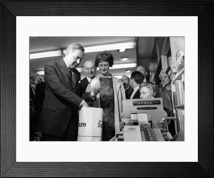 Framed Print : Chancellor of the Exchequer James Callaghan MP May 1967 with his wife shopping with Framed Print : Chancellor of the Exchequer James Callaghan MP May 1967 with his wife shopping with