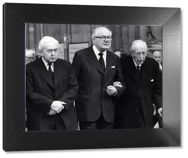 Three former Prime Ministers L to R Harold Wilson James Callaghan