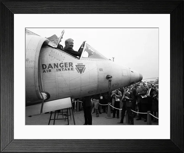 Framed Print : Edward Ted Heath MP visits Farnborough Air Show and sits in the cockpit of the latest