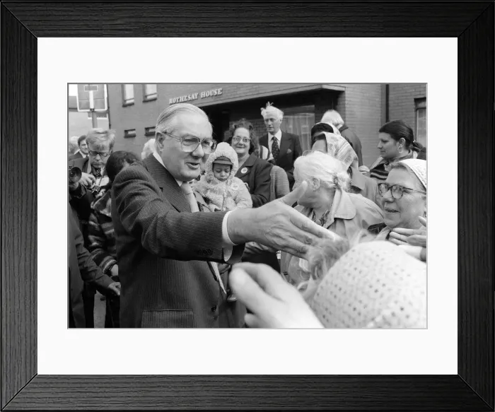 Framed Print : James Callaghan MP May 1979 meeting the public during his tour of Cardiff