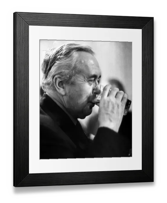 Framed Print : Harold Wilson Prime Minister drinks a pint of beer 1974 Framed Print : Harold Wilson Prime Minister drinks a pint of beer 1974
