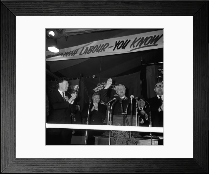 Framed Print : Harold Wilson British Prime Minister, Mar 1966 addressed a very noisy meeting