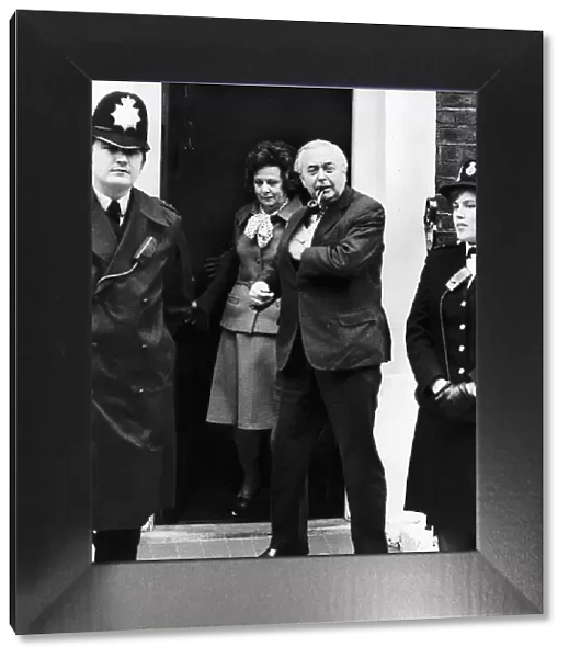 Harold Wilson leaving his home in Lord North Street with his wife Mary to go to