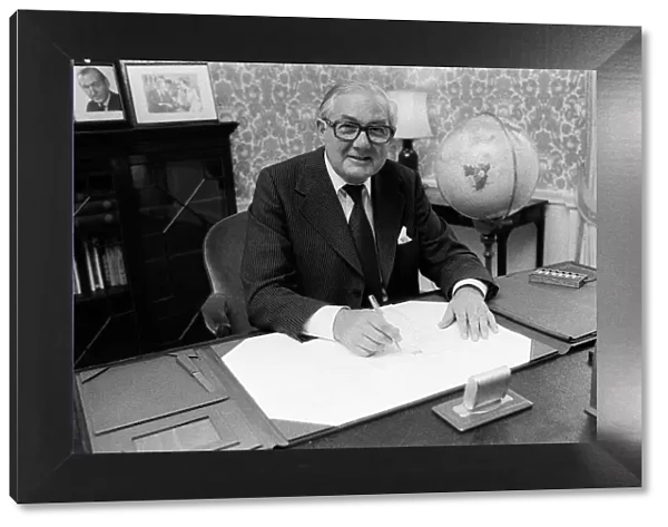 James Callaghan Sept 1978 sitting at his desk at No. 10 Downing Street, London