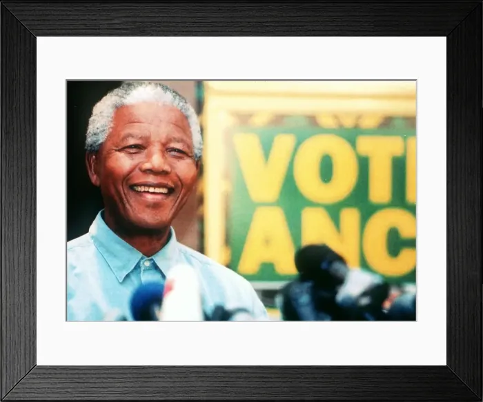 Framed Print : Nelson Mandela seen here campaigning during the South African elections standing beside a Framed Print : Nelson Mandela seen here campaigning during the South African elections standing beside a