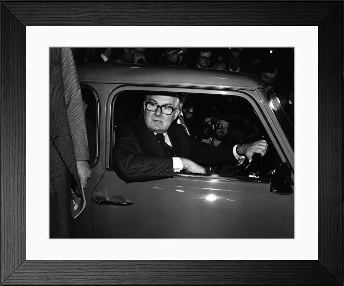 Framed Print : James Callaghan Labour Prime Minister of Britain seen here drving a mono Framed Print : James Callaghan Labour Prime Minister of Britain seen here drving a mono
