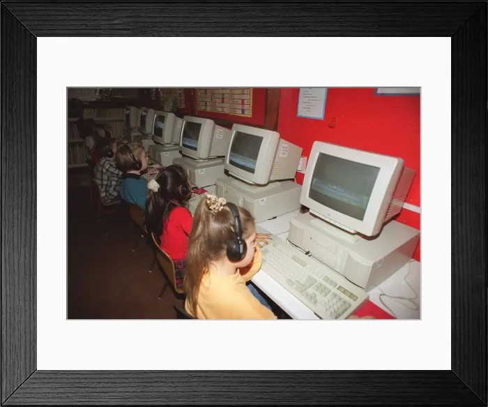 Framed Print : School Children during computer lesson, 1996 Framed Print : School Children during computer lesson, 1996
