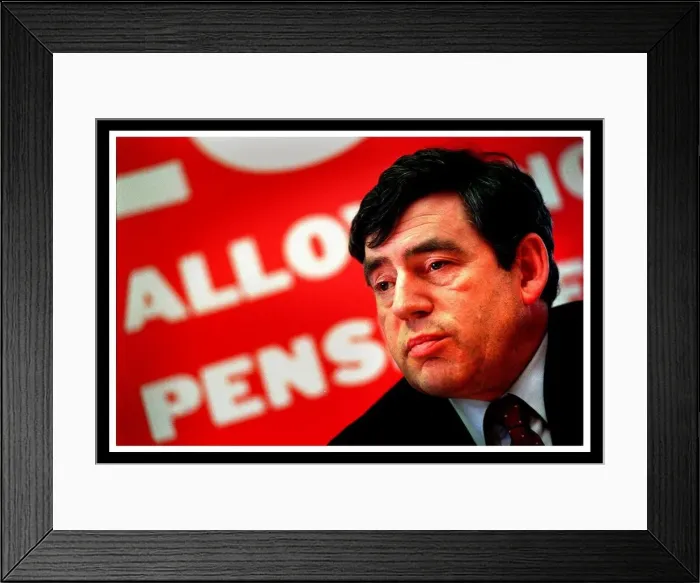 Framed Print : Gordon Brown Chancellor of the Exchequer seen here at the launch of the £ Framed Print : Gordon Brown Chancellor of the Exchequer seen here at the launch of the £