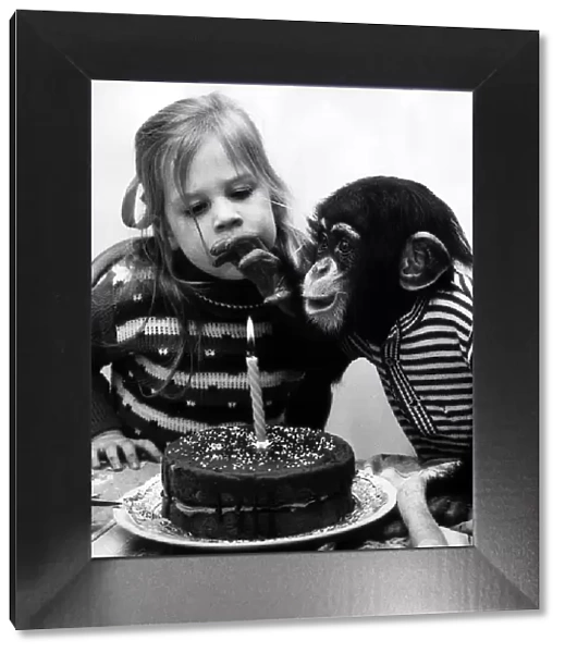 Susan Crawley and her pet chimp Fred, January 1975