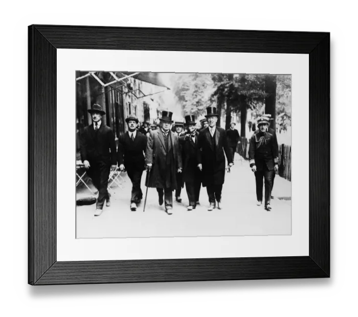 Framed Print : British Prime Minister Lloyd George and French President M Clemenceau arriving at Peace