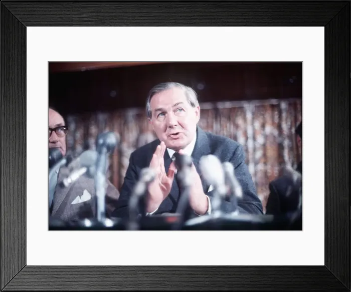 Framed Print : Labour politician and Prime Minister James Callaghan at the press conference over Framed Print : Labour politician and Prime Minister James Callaghan at the press conference over
