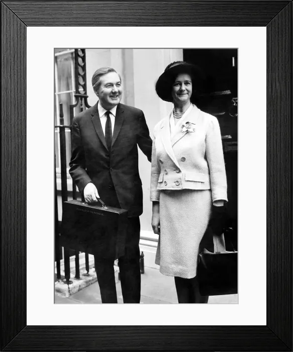 Framed Print : James Callaghan Chancellor of the Exchequer with his wife on Budget Day 1965