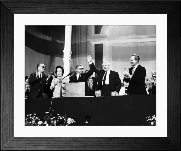 Framed Print : Harold Wilson Leader of the Labour Party is applauded after his speech at the Labour