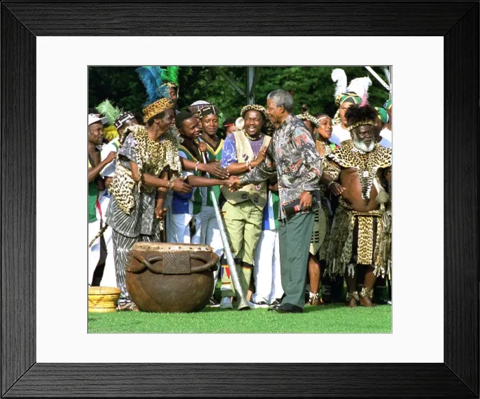 Framed Print : President Nelson Mandela seen here being greeted in St James Park on the second of his