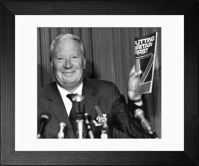 Framed Print : Edward Ted Heath MP seen here launching the conservative party manifesto 1974