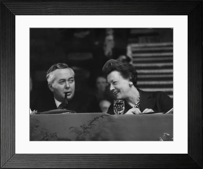 Framed Print : Barbara Castle shares a joke with Harold Wilson at the Labour Party Conference Framed Print : Barbara Castle shares a joke with Harold Wilson at the Labour Party Conference