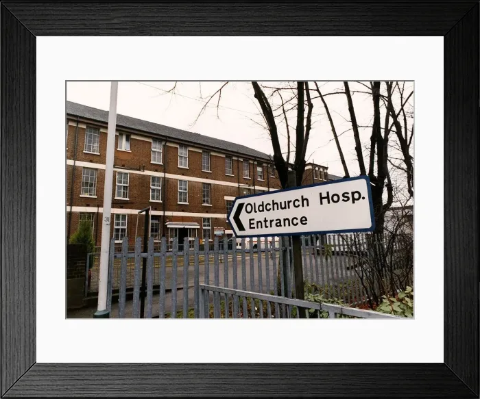 Framed Print : Oldchurch Hospital in Romford, Essex. December 1991