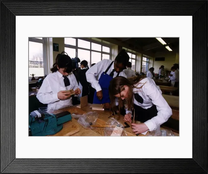 Framed Print : Schoolchildren in a design technology (woodwork) class. April 1997 Framed Print : Schoolchildren in a design technology (woodwork) class. April 1997