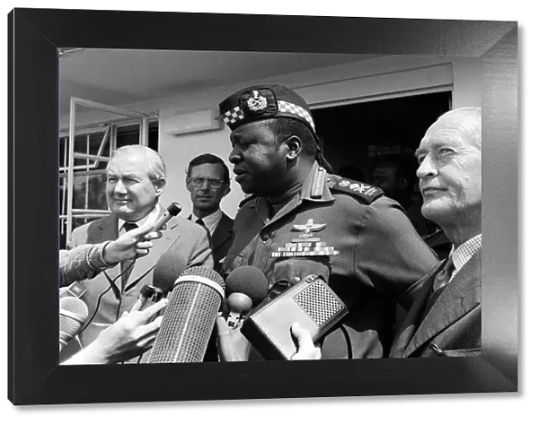 General Amin with Foreign Secetary James Callaghan, July 1975 with the Press to dicuss