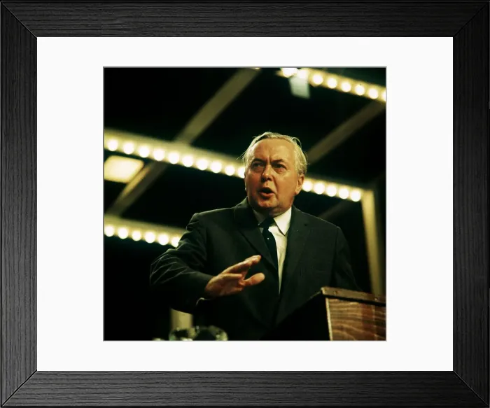 Framed Print : Harold Wilson seen here wiping his brow whilst delivering his speech to conference Framed Print : Harold Wilson seen here wiping his brow whilst delivering his speech to conference