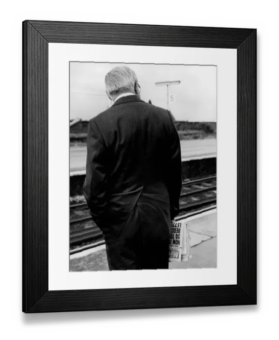 Framed Print : James Callaghan, Leader of the labour Party, pictured on Wigan Station as he awaits