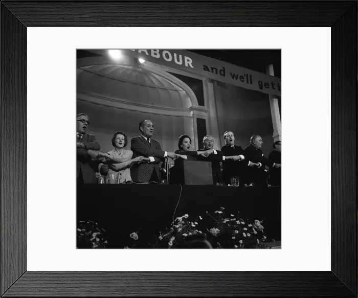 Framed Print : Harold Wilson leading his colleagues Dick Crossing, Barbara Castle, Tom Dribers
