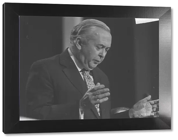 The Labour Prime Minister Harold Wilson addresses delegates at the 1975 Labour Party