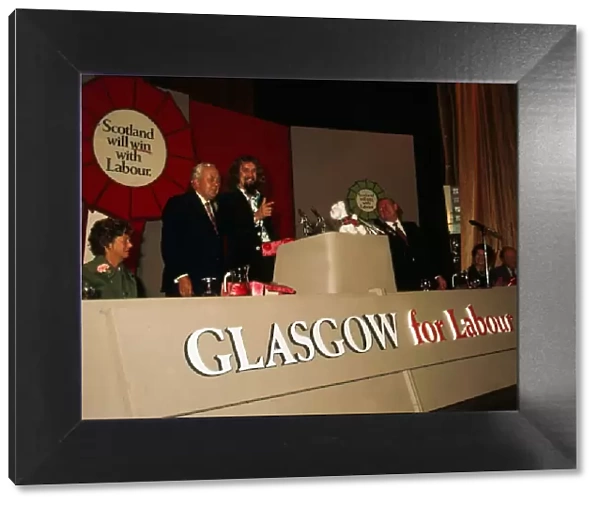 Billy Connolly on platform with Harold Wilson at the Scottish Labour Party Conference1974