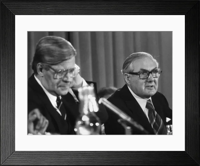 Framed Print : James Callaghan MP Labour Prime Minister with German Chancellor Herr Helmut Schmidt at a Framed Print : James Callaghan MP Labour Prime Minister with German Chancellor Herr Helmut Schmidt at a