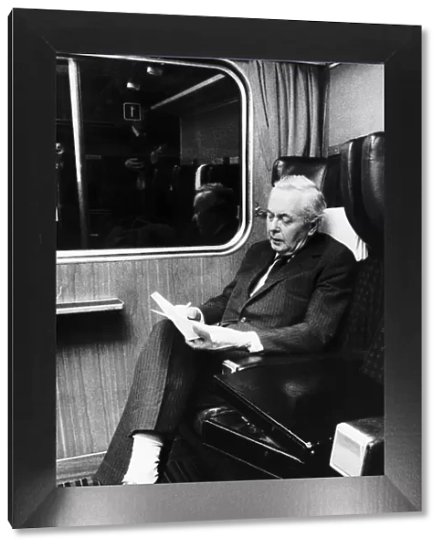Harold Wilson MP on his way to Wakefield by train February 1974