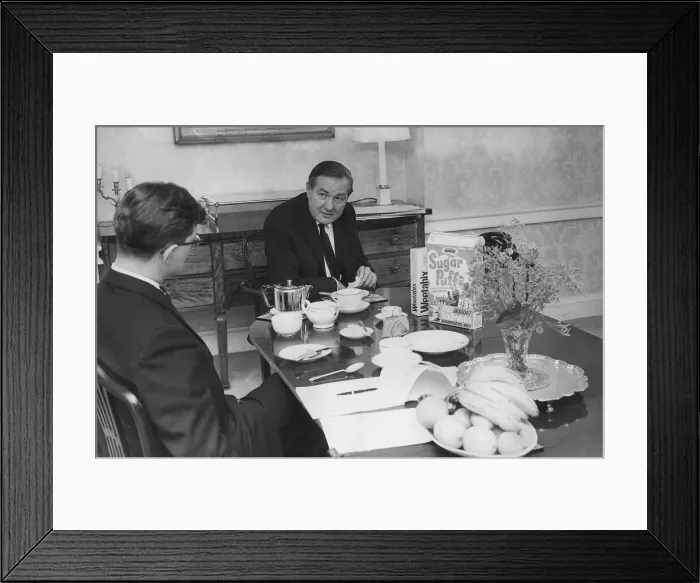 Framed Print : James Callaghan Chancellor of the Exchequer sitting at breakfast with Robert Head Framed Print : James Callaghan Chancellor of the Exchequer sitting at breakfast with Robert Head
