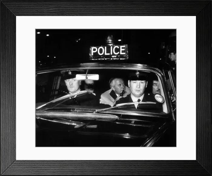 Framed Print : Harold Wilson British Prime Minister is driven back to Downing Street in a police car