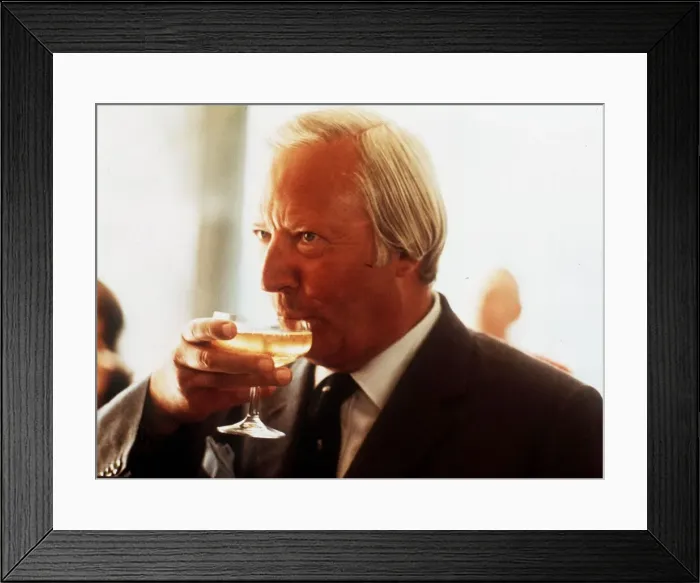 Framed Print : Edward Heath drinking a glass of wine circa 1975 Framed Print : Edward Heath drinking a glass of wine circa 1975