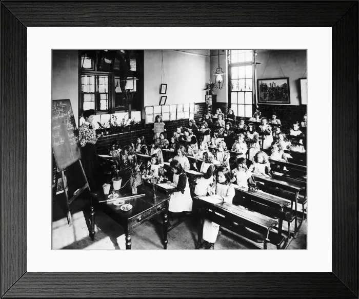 Framed Print : Schoolchildren attending a small villiage school at the turn of the 20th Century