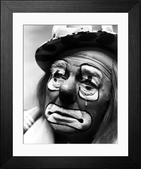 Framed Print : Circus Clown January 1982 - Jacko Fossett is facing up to heartbreak as he see
