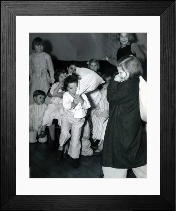 Framed Print : Pillow fight at Dr Barnardos Homes. 1950