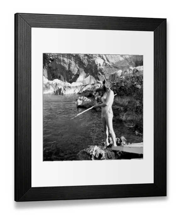 Framed Print : Fishing practice on Capri, Italy woman in old fashioned swimmsuit with snorkel Framed Print : Fishing practice on Capri, Italy woman in old fashioned swimmsuit with snorkel