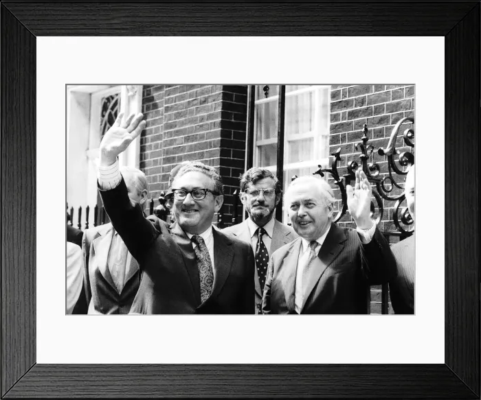 Framed Print : American peace maker Dr Henry Kissinger (left) seen here after flying into London Framed Print : American peace maker Dr Henry Kissinger (left) seen here after flying into London