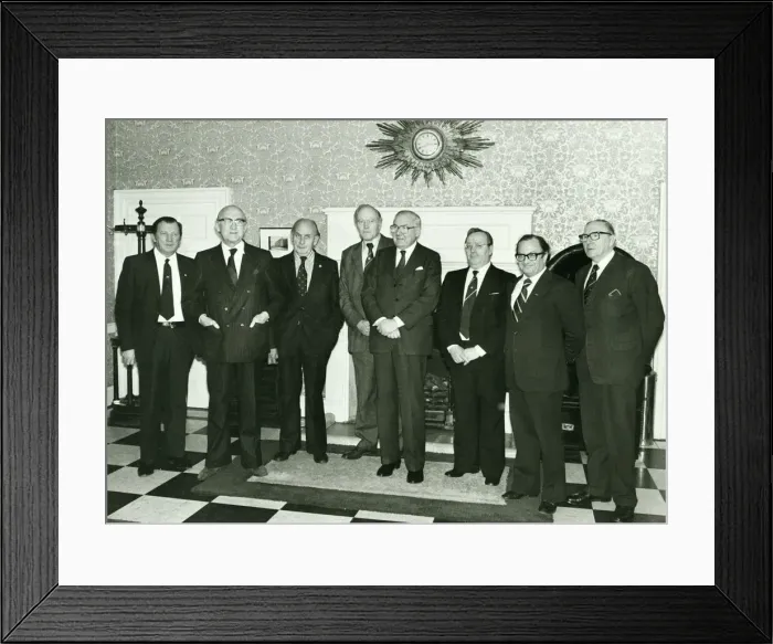 Framed Print : The Prime Minister James Callaghan seen here in 10 Downing Street with the TUC Leadership